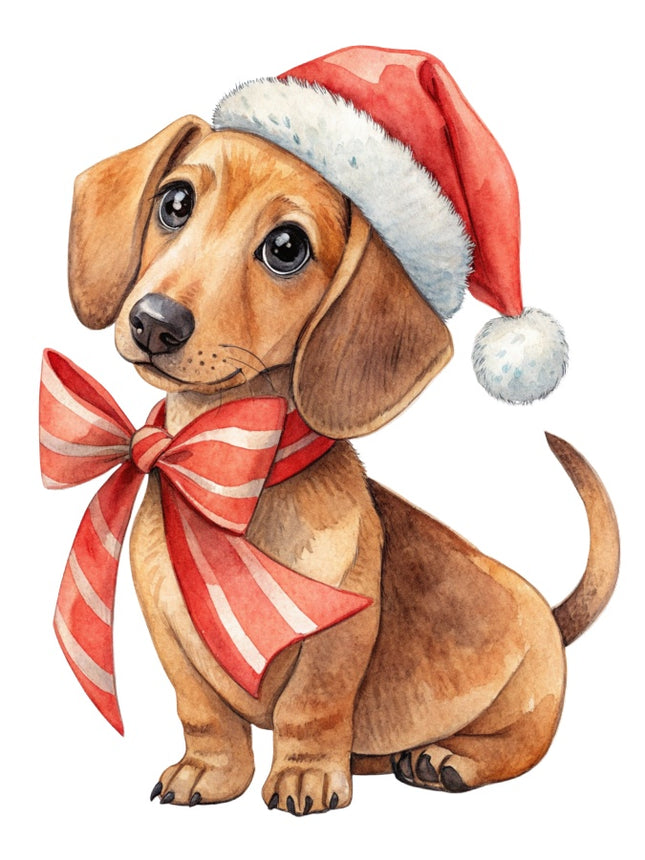 Christmas Dachshund Dog 100% Cotton Fabric Panel Block AAB2109