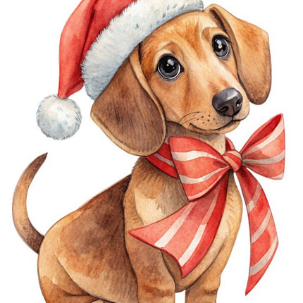 Christmas Dachshund Dog 100% Cotton Fabric Panel Block FLIP-AAB2109