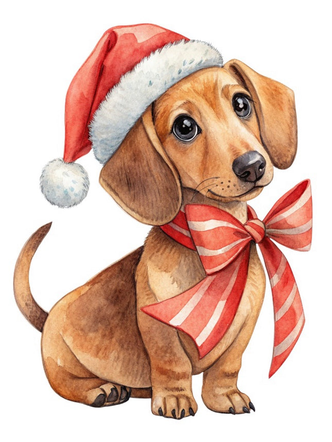 Christmas Dachshund Dog 100% Cotton Fabric Panel Block FLIP-AAB2109