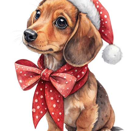 Christmas Dachshund Dog 100% Cotton Fabric Panel Block AAB2110