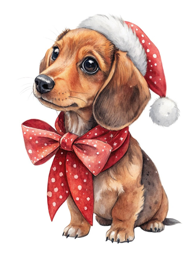Christmas Dachshund Dog 100% Cotton Fabric Panel Block AAB2110