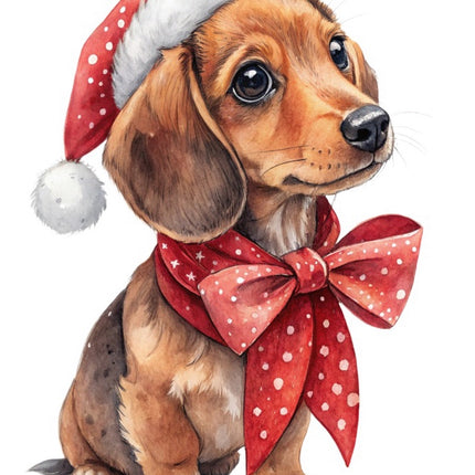 Christmas Dachshund Dog 100% Cotton Fabric Panel Block FLIP-AAB2110