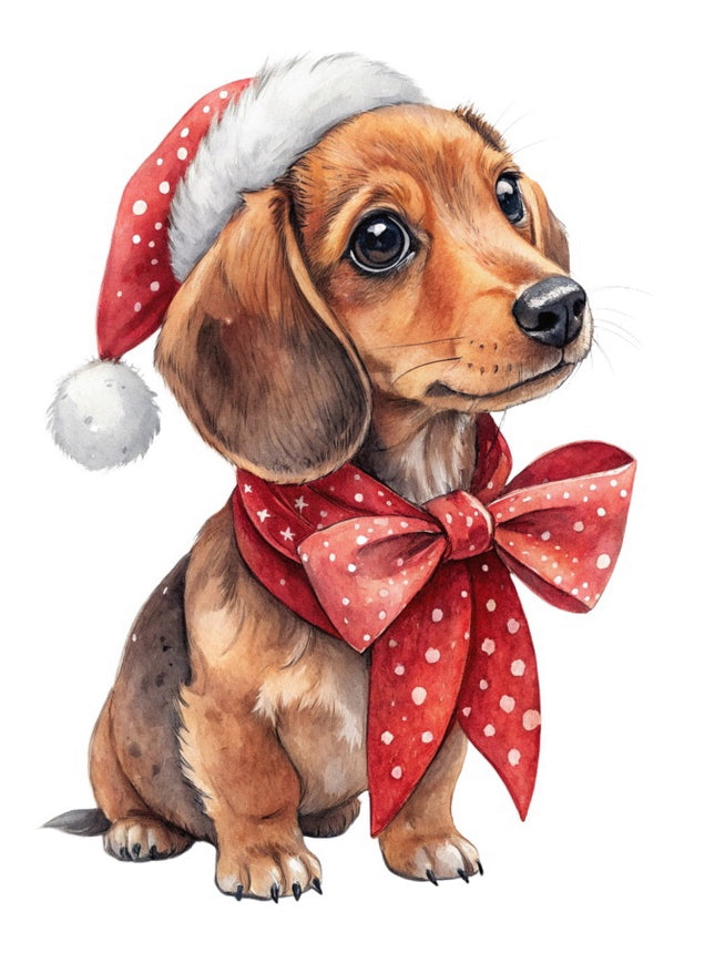 Christmas Dachshund Dog 100% Cotton Fabric Panel Block FLIP-AAB2110
