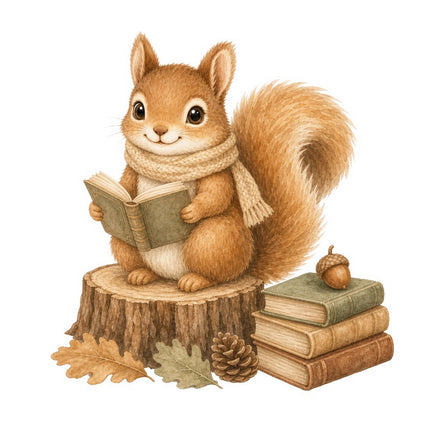 reading squirrel fabric panel