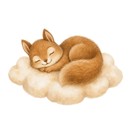 Squirrel on Cloud 100% Cotton Fabric Panel Block Quilt Square AAB252