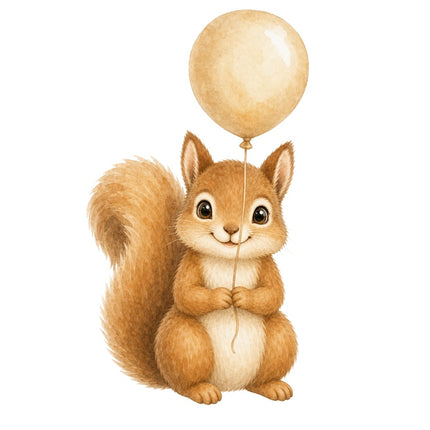 Squirrel With Balloon 100% Cotton Fabric Panel Block Quilt Square AAB255