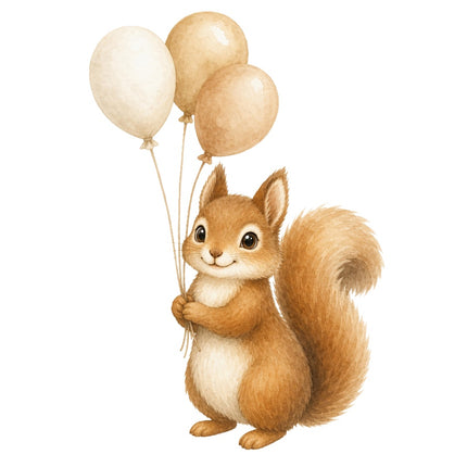 Squirrel With Balloons 100% Cotton Fabric Panel Block AAB256