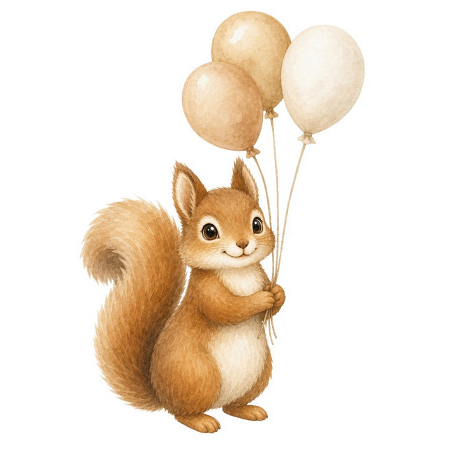 squirrel with balloons fabric panel