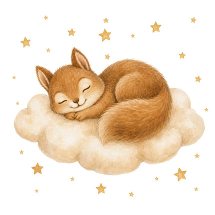 Squirrel on Cloud 100% Cotton Fabric Panel Block Quilt Square AAB257