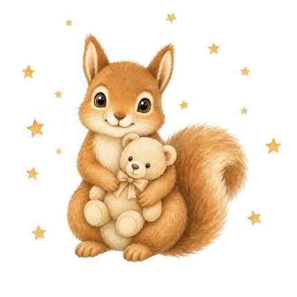 Squirrel & Teddy Bear 100% Cotton Fabric Panel Block Quilt Square AAB260