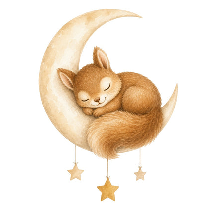 Squirrel on Moon 100% Cotton Fabric Panel Block Quilt Square AAB261