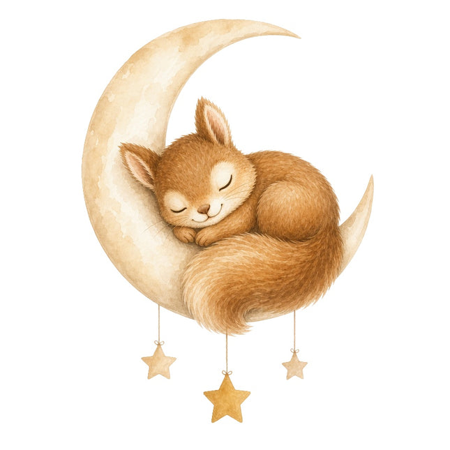 Squirrel on Moon 100% Cotton Fabric Panel Block Quilt Square AAB261
