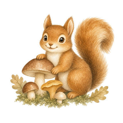 Squirrel & Mushrooms 100% Cotton Fabric Panel Block AAB265