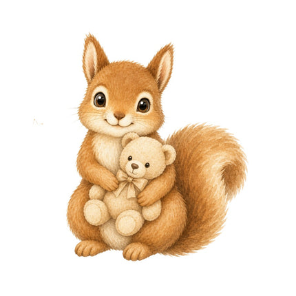 Squirrel & Teddy Bear 100% Cotton Fabric Panel Block AAB266