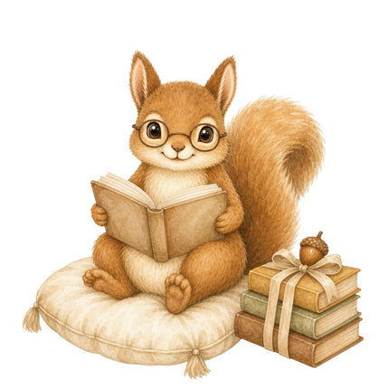 Squirrel With Books 100% Cotton Fabric Panel Block Quilt Square AAB268