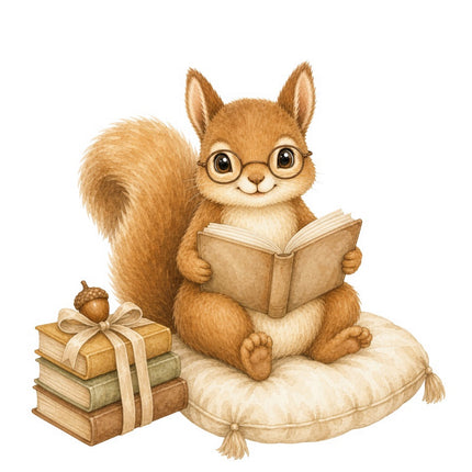 reading squirrel quilt block