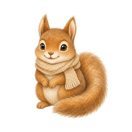Squirrel Wearing Scarf 100% Cotton Fabric Panel Block Quilt Square AAB273