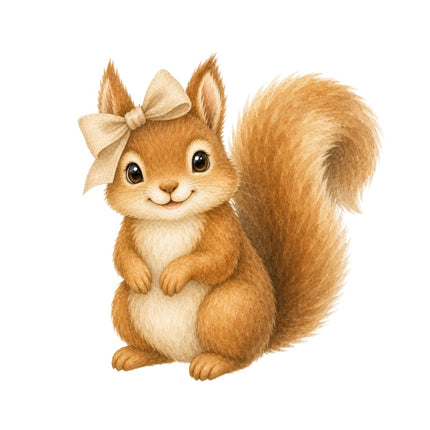 Squirrel With Bow 100% Cotton Fabric Panel Block Quilt Square AAB274