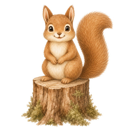 Squirrel on Stump 100% Cotton Fabric Panel Block Quilt Square AAB275