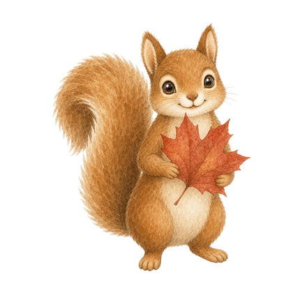 Squirrel With Leaf 100% Cotton Fabric Panel Block Quilt Square AAB280