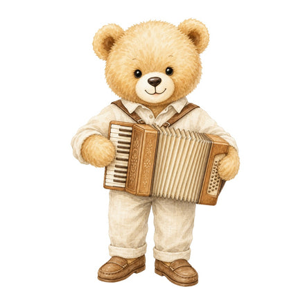Accordion Teddy Bear 100% Cotton Fabric Panel Block Quilt Square AAB283