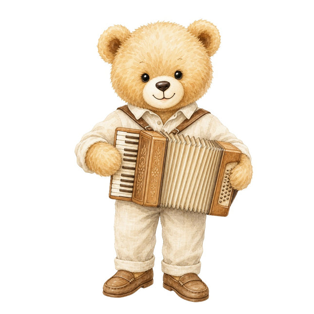 Accordion Teddy Bear 100% Cotton Fabric Panel Block Quilt Square AAB283