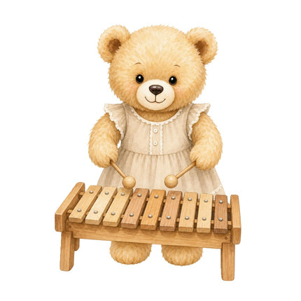 Xylophone Teddy Bear 100% Cotton Fabric Panel Block Quilt Square AAB285