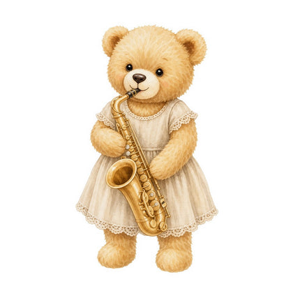 teddy bear playing musical instrument fabric panel