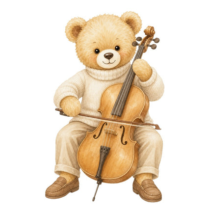 Cello Teddy Bear 100% Cotton Fabric Panel Block Quilt Square AAB287