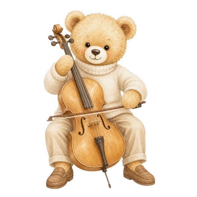 Cello Teddy Bear 100% Cotton Fabric Panel Block Quilt Square FLIP-AAB287