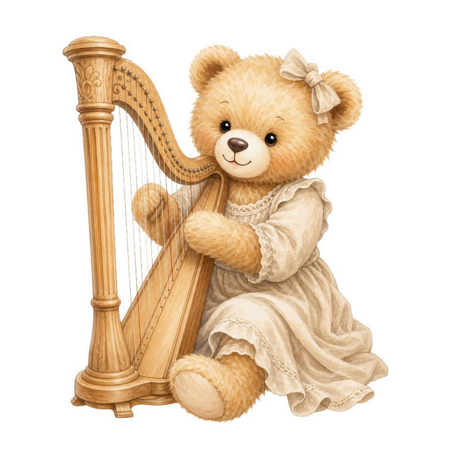 teddy bear playing musical instrument fabric panel