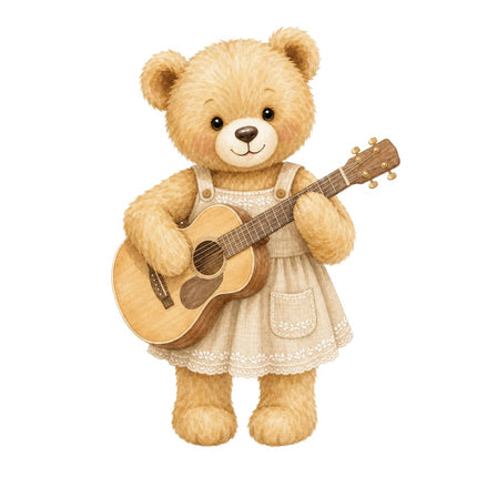 Guitar Teddy Bear 100% Cotton Fabric Panel Block Quilt Square AAB289