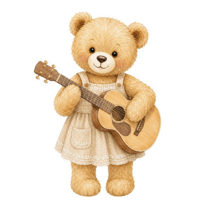 teddy bear playing musical instrument fabric panel