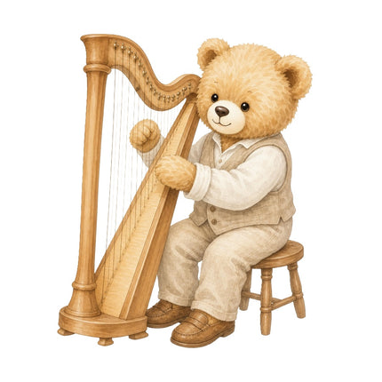 Harp Teddy Bear 100% Cotton Fabric Panel Block Quilt Square AAB290