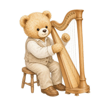 teddy bear playing musical instrument fabric panel