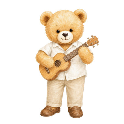 Ukulele Teddy Bear 100% Cotton Fabric Panel Block Quilt Square AAB291