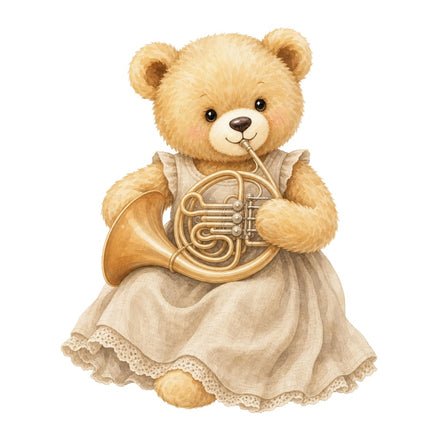 french horn playing girl teddy bear fabric panel