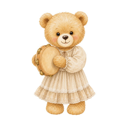 tambourine playing teddy bear fabric panel