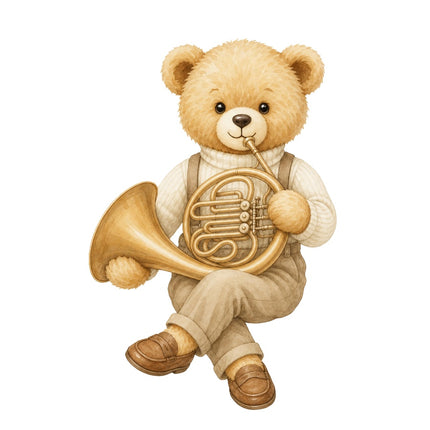 french horn playing teddy bear fabric panel