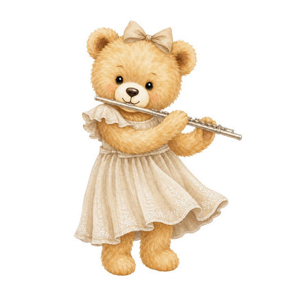 teddy bear playing musical instrument fabric panel