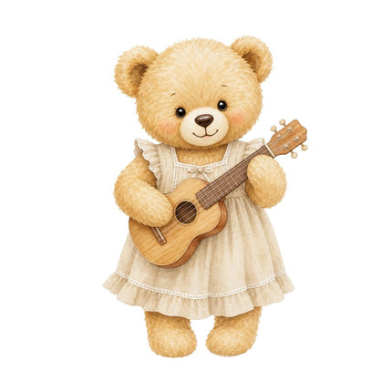 ukulele playing teddy bear fabric panel