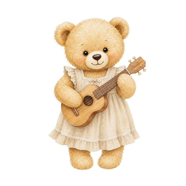ukulele playing teddy bear fabric panel