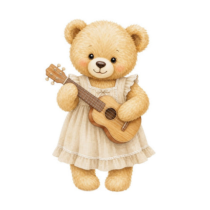 teddy bear playing musical instrument fabric panel