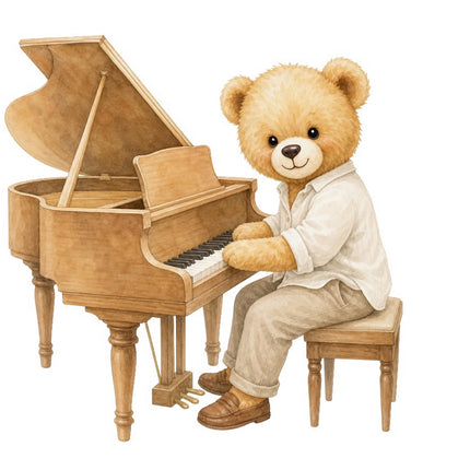Piano Teddy Bear 100% Cotton Fabric Panel Block Quilt Square FLIP-AAB298