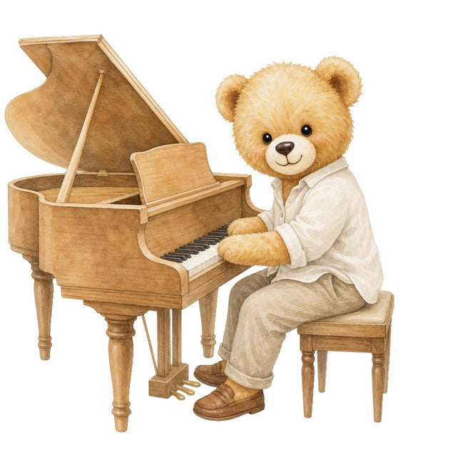 Piano Teddy Bear 100% Cotton Fabric Panel Block Quilt Square FLIP-AAB298