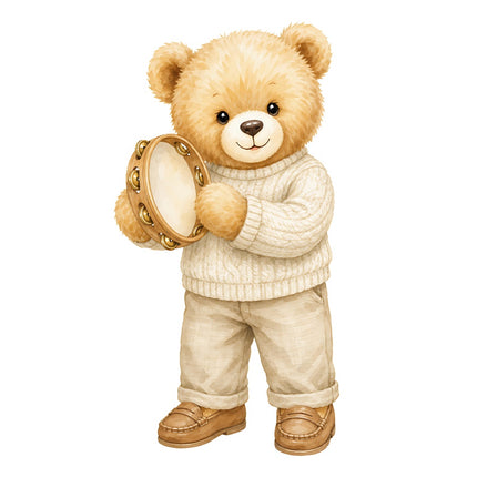 tambourine playing teddy bear fabric 