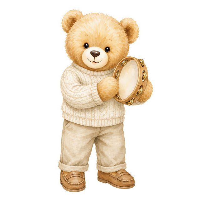 teddy bear playing musical instrument fabric panel