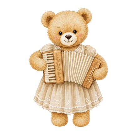 accordion playing girl teddy bear fabric panel
