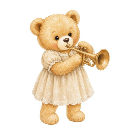 teddy bear playing musical instrument fabric panel