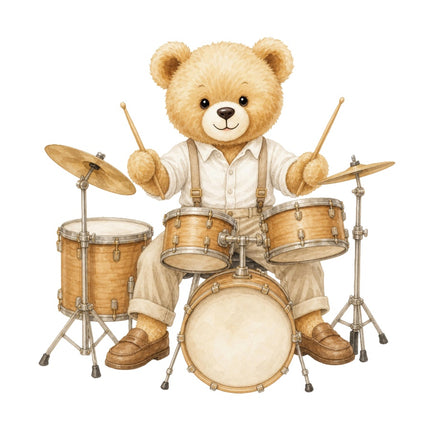 drum playing teddy bear fabric panel
